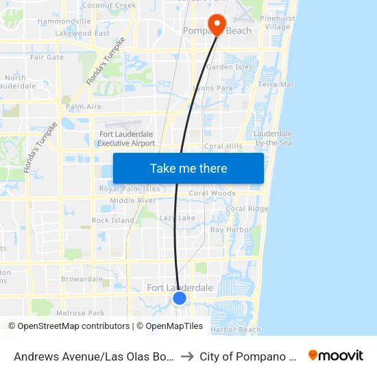 Andrews Avenue/Las Olas Boulevard to City of Pompano Beach map
