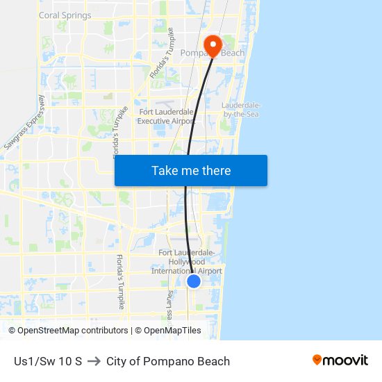 Us1/Sw 10 S to City of Pompano Beach map