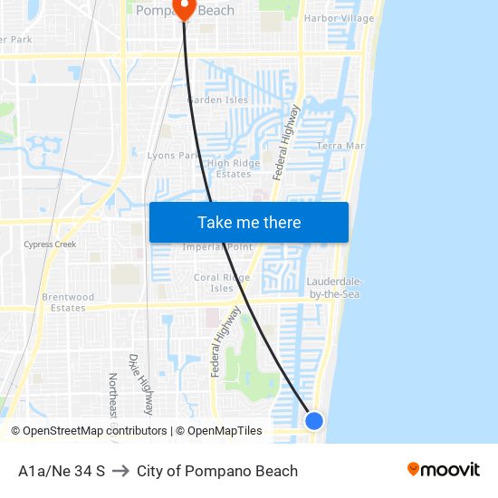 A1a/Ne 34 S to City of Pompano Beach map