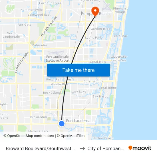 Broward Boulevard/Southwest 18th Avenue to City of Pompano Beach map