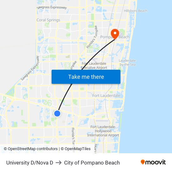 University D/Nova D to City of Pompano Beach map