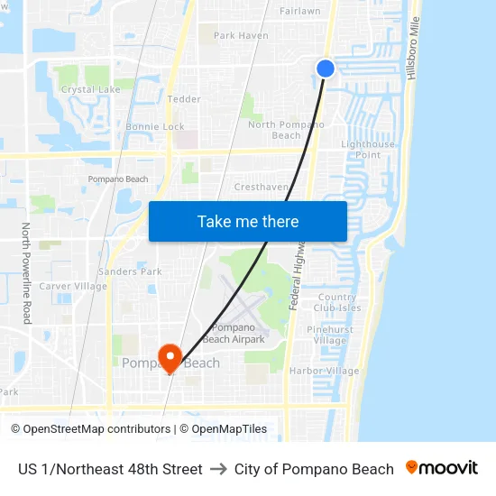 US 1/Northeast 48th Street to City of Pompano Beach map