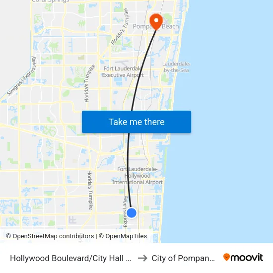 Hollywood Boulevard/City Hall Circle (East) to City of Pompano Beach map