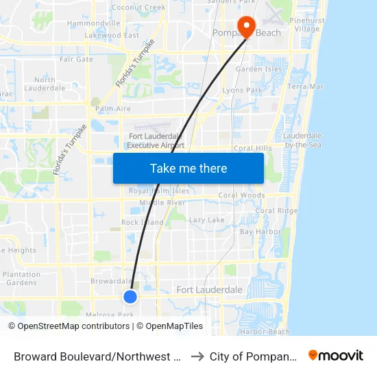 Broward Boulevard/Northwest 29th Avenue to City of Pompano Beach map