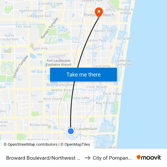 Broward Boulevard/Northwest 11th Avenue to City of Pompano Beach map