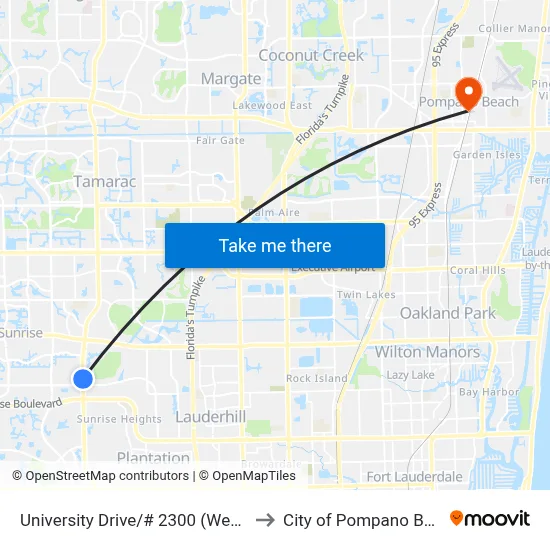 University Drive/# 2300 (Wendy's) to City of Pompano Beach map