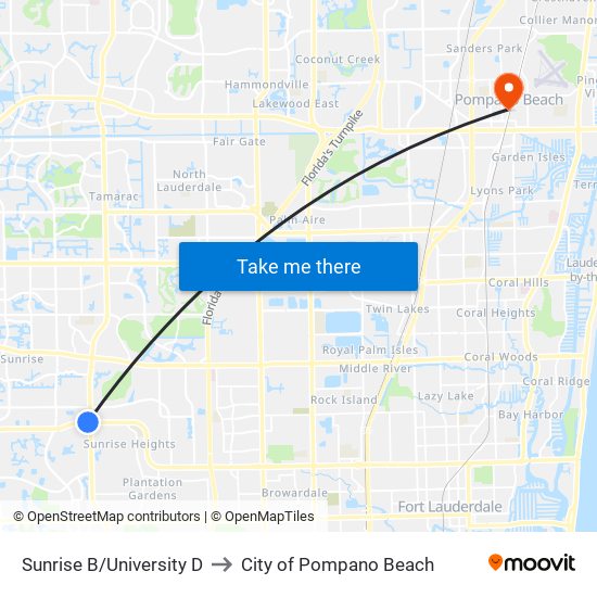 SUNRISE B/UNIVERSITY D to City of Pompano Beach map