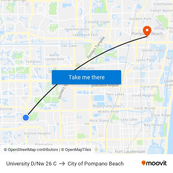 University D/Nw 26 C to City of Pompano Beach map