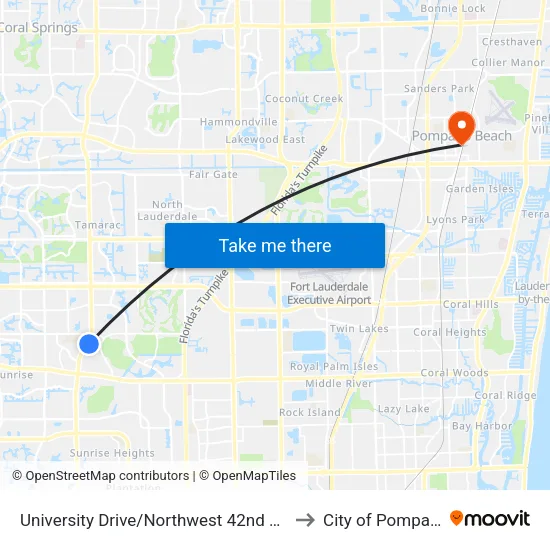 University Drive/Northwest 42nd Place (Spring Crest) to City of Pompano Beach map