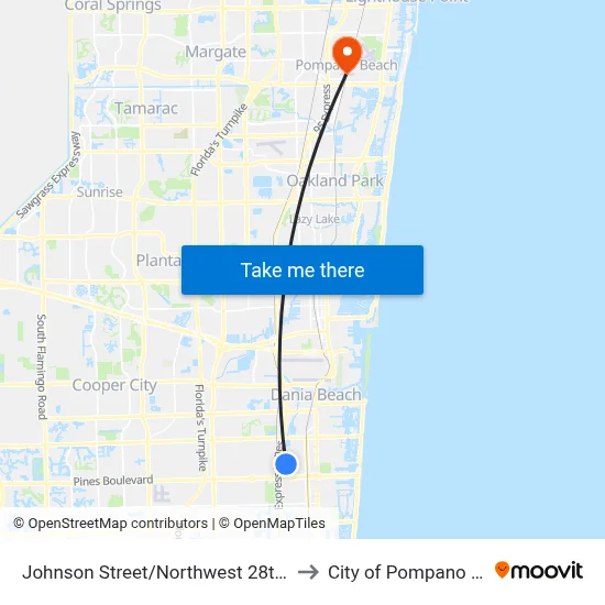 Johnson Street/Northwest 28th Avenue to City of Pompano Beach map