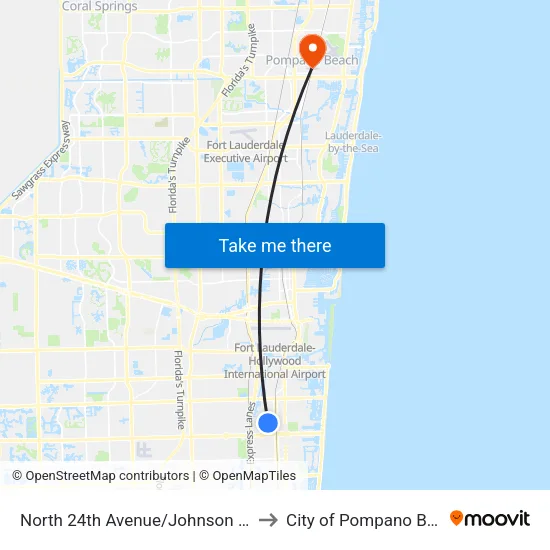 North 24th Avenue/Johnson Street to City of Pompano Beach map