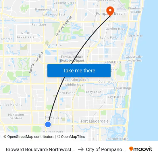 Broward Boulevard/Northwest 38th Way to City of Pompano Beach map