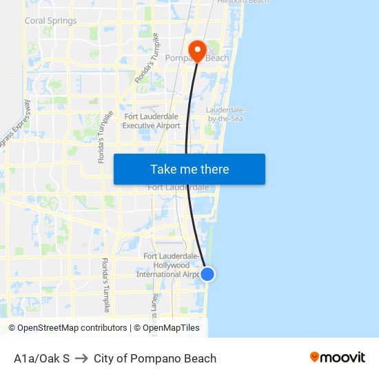 A1a/Oak S to City of Pompano Beach map