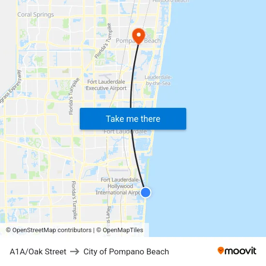 A1A/Oak Street to City of Pompano Beach map