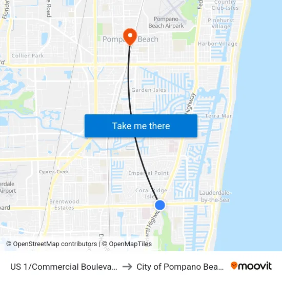 US 1/Commercial Boulevard to City of Pompano Beach map
