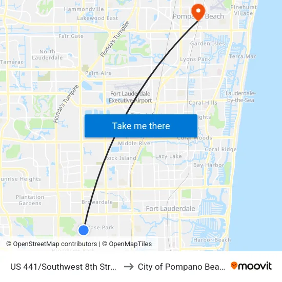 US 441/Southwest 8th Street to City of Pompano Beach map