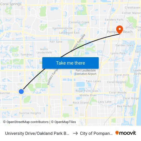 University Drive/Oakland Park Boulevard North to City of Pompano Beach map