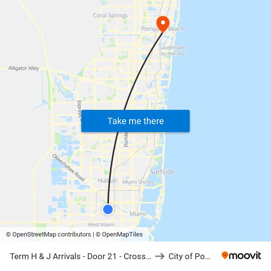 Term H & J Arrivals - Door 21 - Cross Islands To Hotel Shuttle Tunnel to City of Pompano Beach map