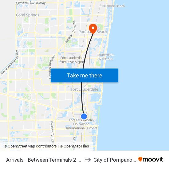 Arrivals - Between Terminals 2 & 3 - Zone F to City of Pompano Beach map
