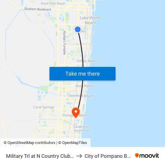 Military Trl at N Country Club Blvd to City of Pompano Beach map