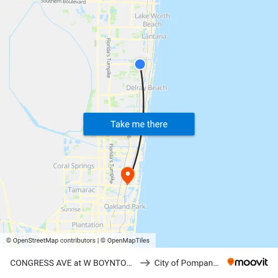 CONGRESS AVE at  W BOYNTON BCH BLVD to City of Pompano Beach map