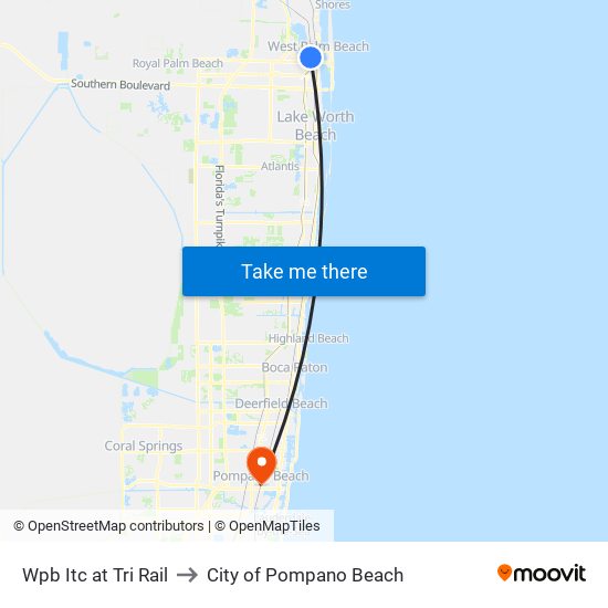 Wpb Itc at Tri Rail to City of Pompano Beach map