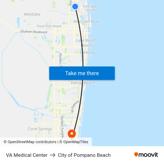 VA Medical Center to City of Pompano Beach map