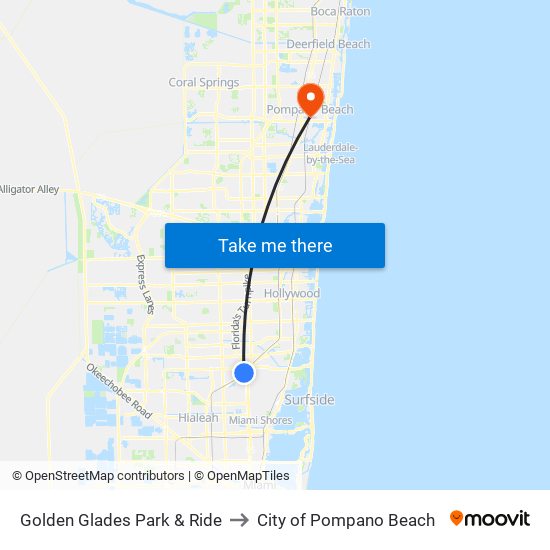 Golden Glades Park & Ride to City of Pompano Beach map