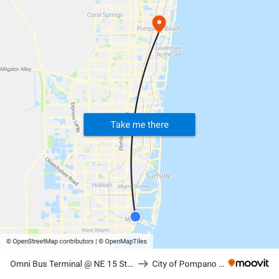 Omni Bus Terminal @ NE 15 St/Biscayne to City of Pompano Beach map