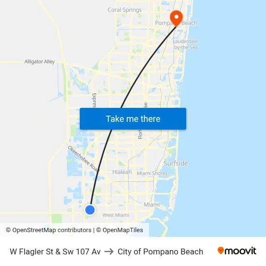 W Flagler St & Sw 107 Av to City of Pompano Beach map