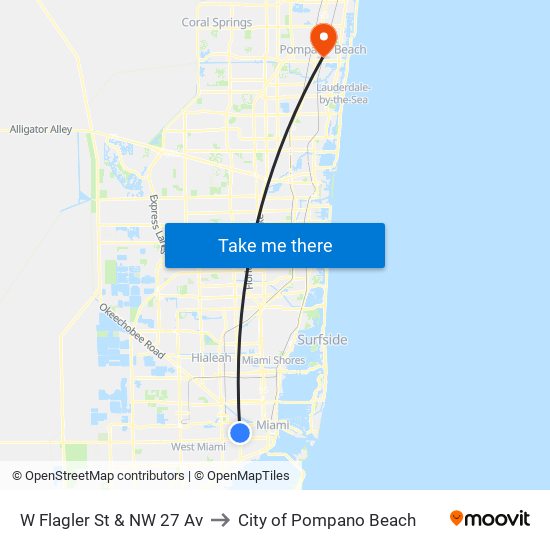 W Flagler St & NW 27 Av to City of Pompano Beach map