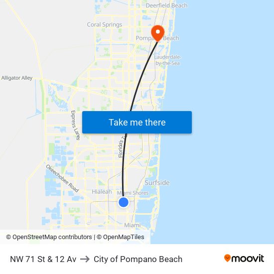 NW 71 St & 12 Av to City of Pompano Beach map