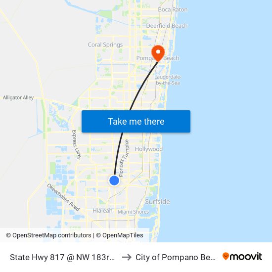 State Hwy 817 @ NW 183rd St to City of Pompano Beach map