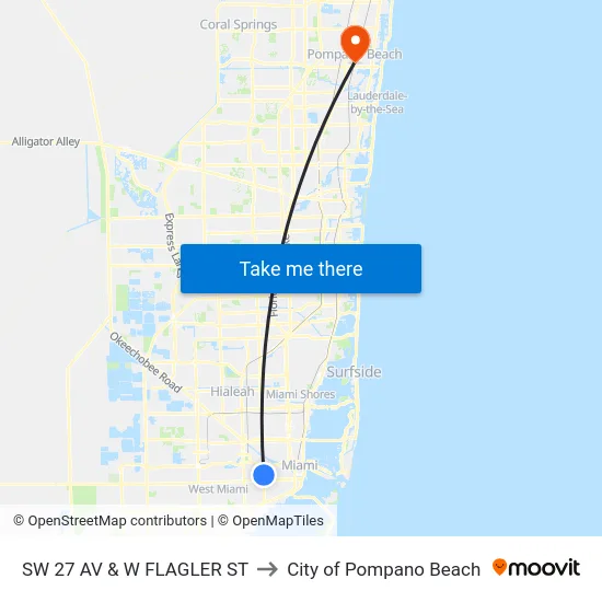 Sw 27 Av & W Flagler St to City of Pompano Beach map
