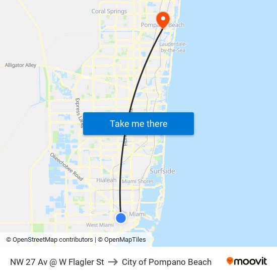 NW 27 Av @ W Flagler St to City of Pompano Beach map