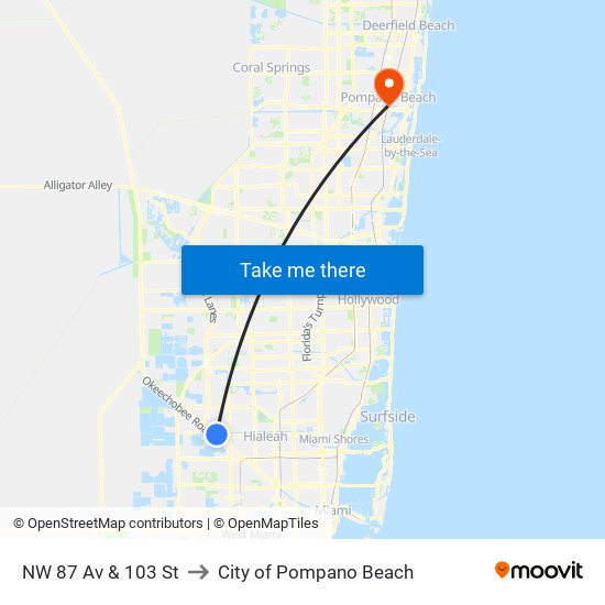 NW 87 Av & 103 St to City of Pompano Beach map