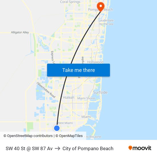 SW 40 St @ SW 87 Av to City of Pompano Beach map