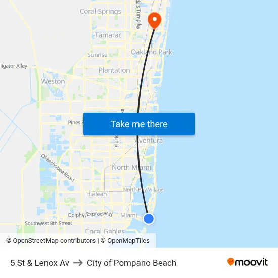 5 St & Lenox Av to City of Pompano Beach map