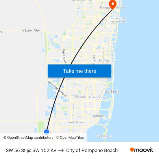 SW 56 St @ SW 152 Av to City of Pompano Beach map