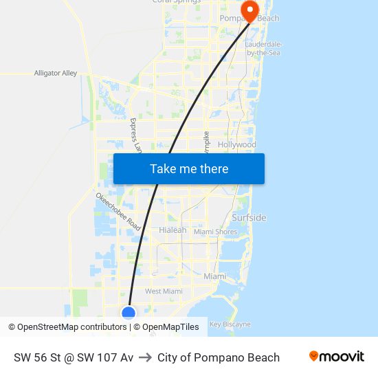 SW 56 St @ SW 107 Av to City of Pompano Beach map