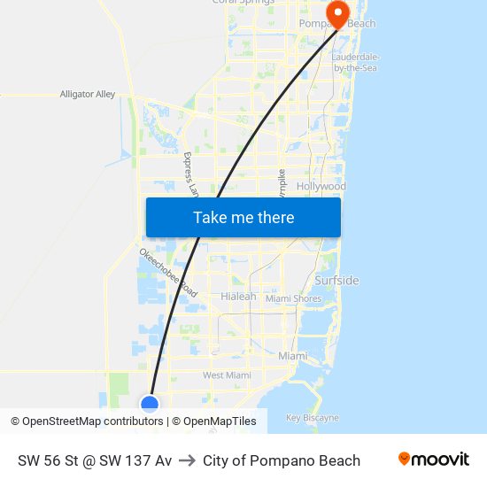 SW 56 St @ SW 137 Av to City of Pompano Beach map