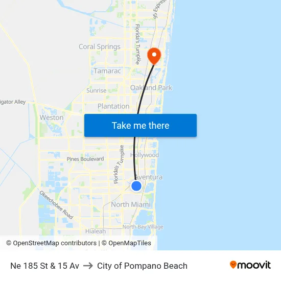 Ne 185 St & 15 Av to City of Pompano Beach map