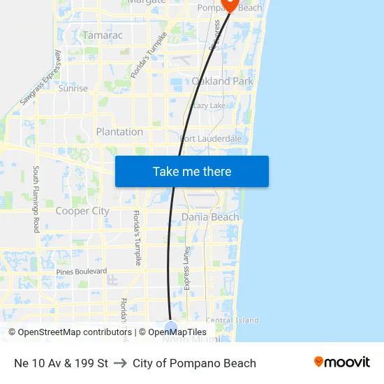 Ne 10 Av & 199 St to City of Pompano Beach map