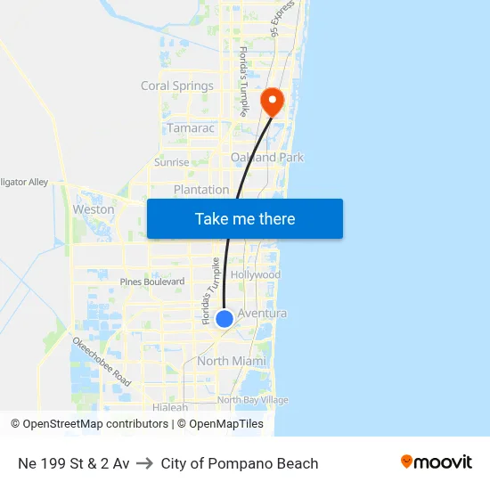 Ne 199 St & 2 Av to City of Pompano Beach map