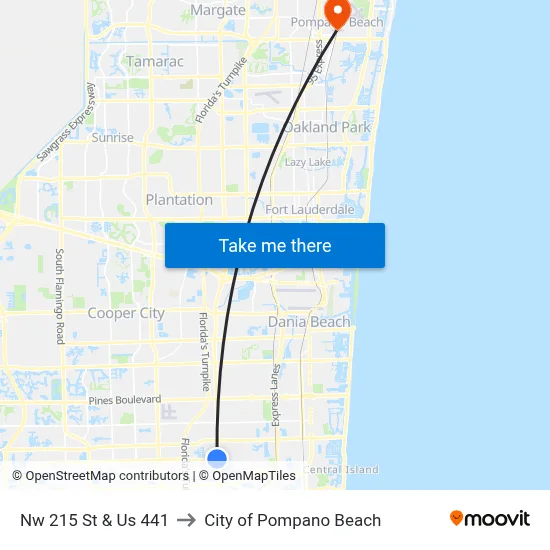 Nw 215 St & Us 441 to City of Pompano Beach map