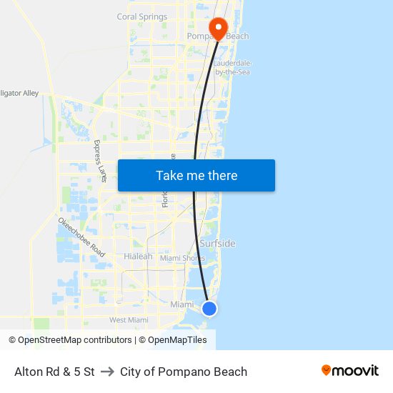 Alton Rd & 5 St to City of Pompano Beach map