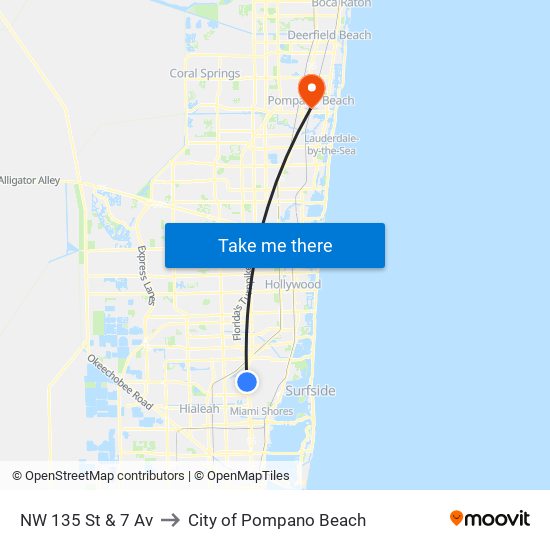 NW 135 St & 7 Av to City of Pompano Beach map