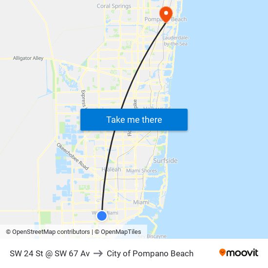 SW 24 St @ SW 67 Av to City of Pompano Beach map