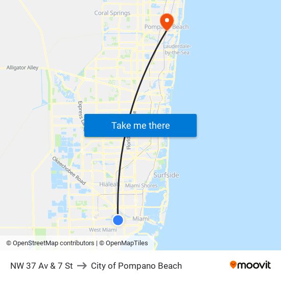 NW 37 Av & 7 St to City of Pompano Beach map