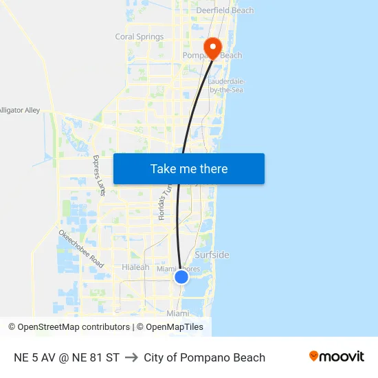 Ne 5 Av @ Ne 81 St to City of Pompano Beach map